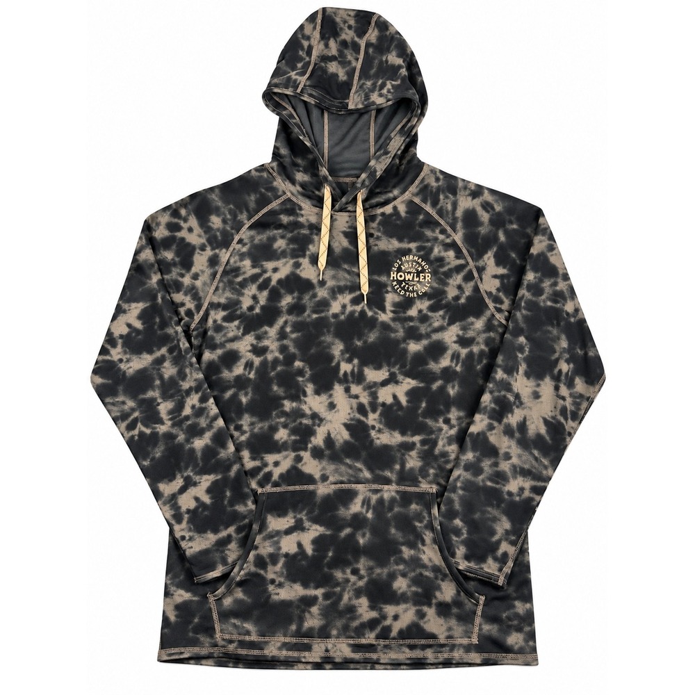 Howler Brothers Loggerhead Hoodie Men's Large Black Tie Dye UPF 35 Sun Shirt